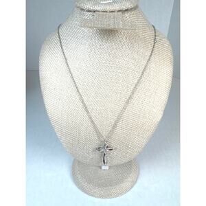925 Sterling Silver Diamond Accent Cross Necklace